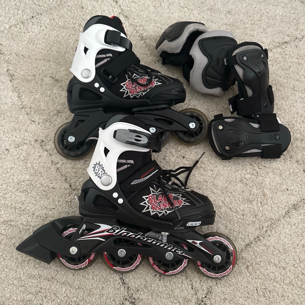 Bladerunner Adjustable (11-1) Inline Skates with K2 Knee & Elbow Pads - kids